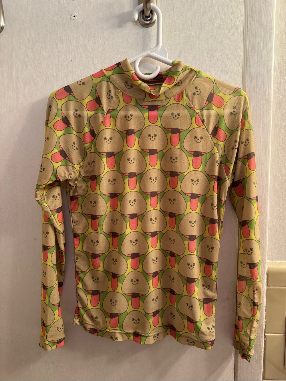 Tuesday of California - Sheer turtleneck top - Mushroom print - Small